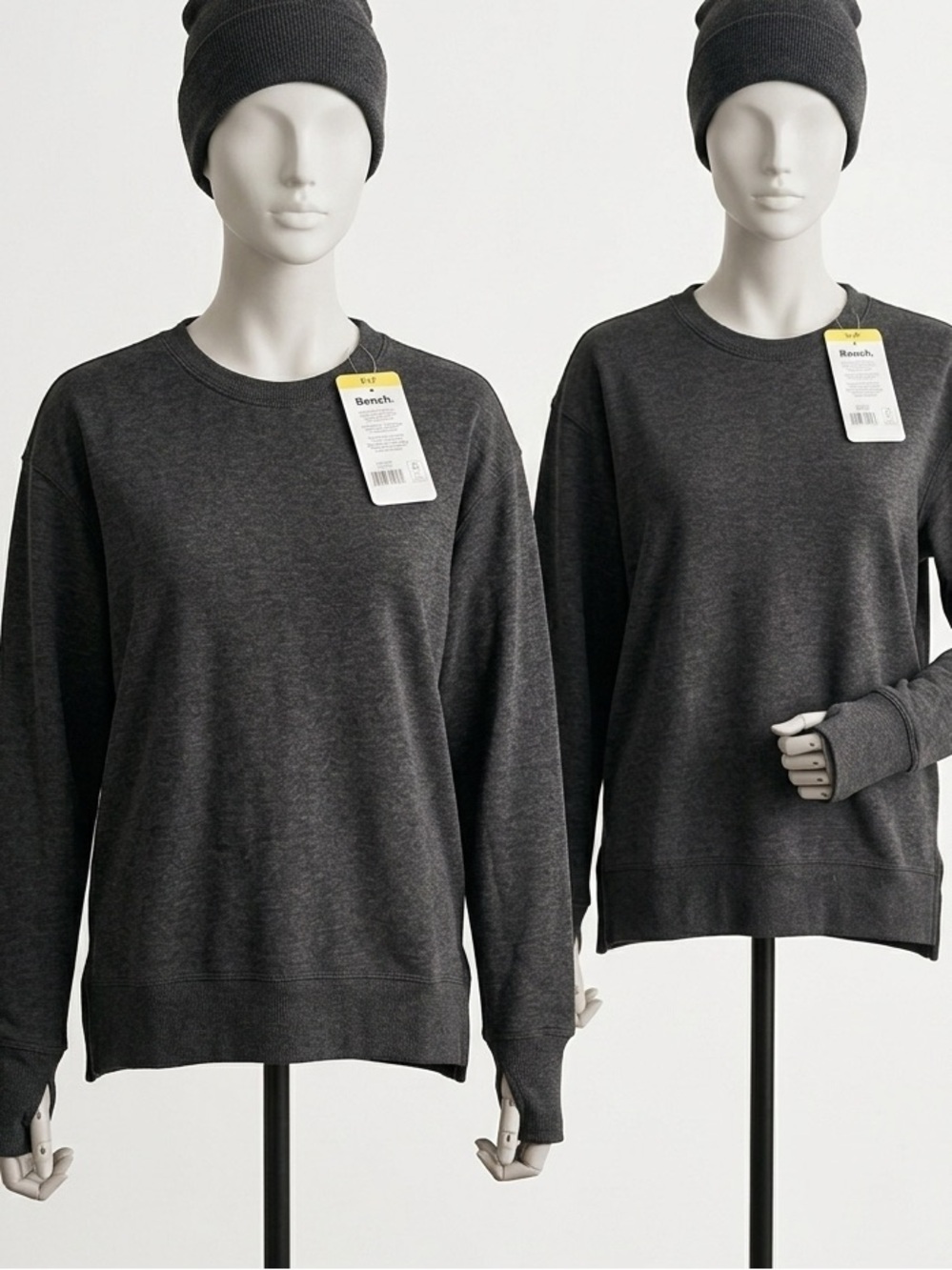 NWT SET of 2: Bench Dark Charcoal Gray Long Sleeve Top with Thumbholes Size S